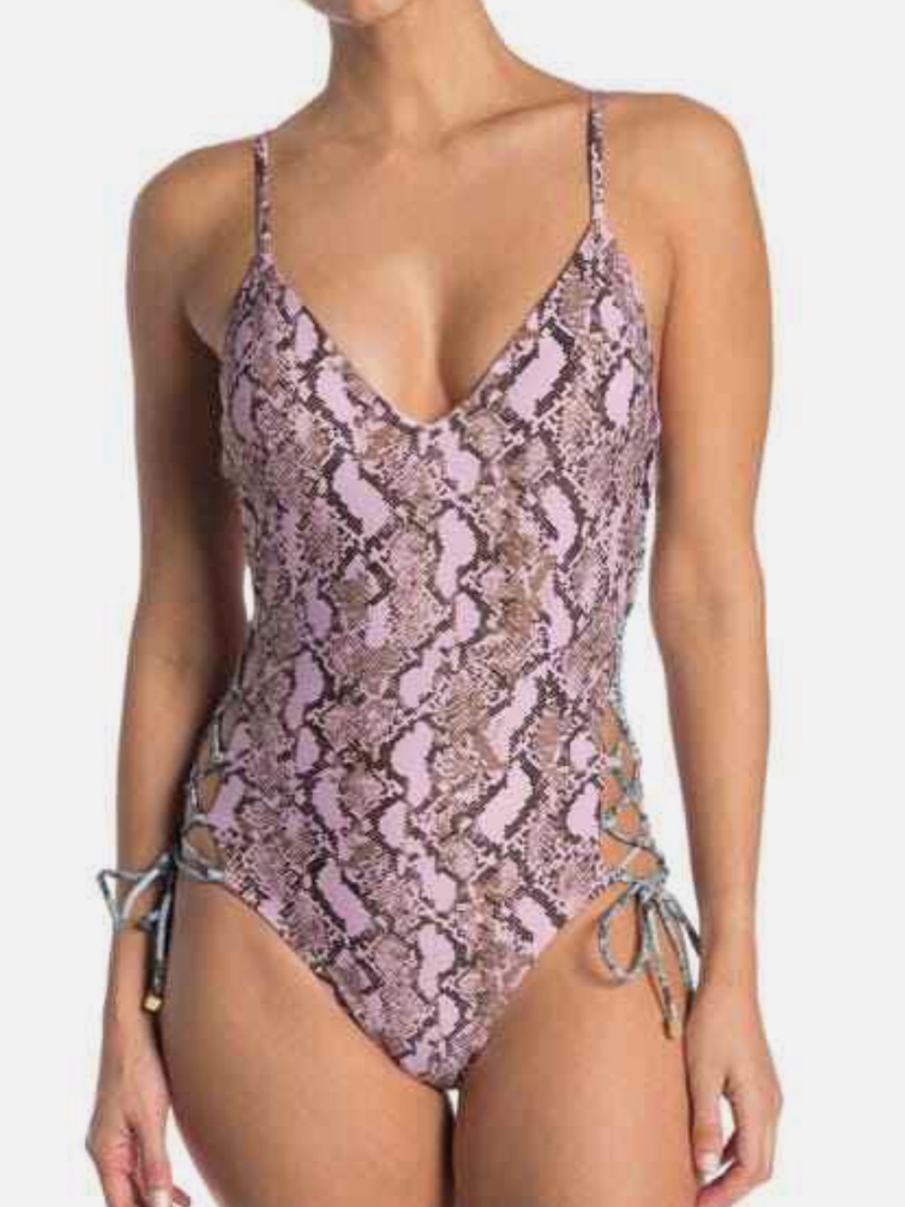 Rachel Roy Snake Print Lace Up Sides One Piece Swimsuit XL